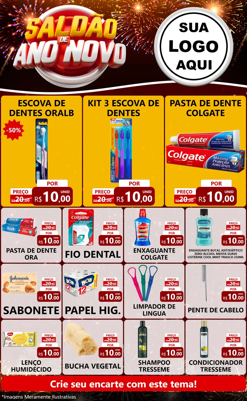 Modelo de Encarte para Encarte Grande com o tema Saldão de Ano Novo para Higiene Pessoal