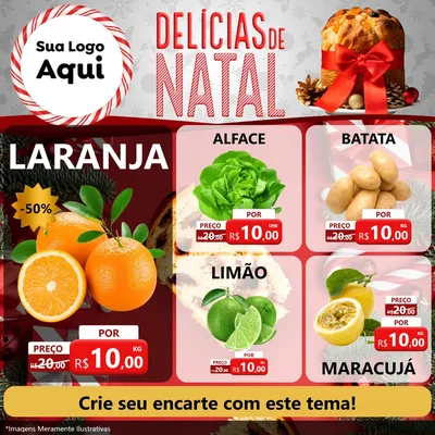 Modelo de Rede Social para Feed Facebook com o tema Delícias de Natal para Hortifrúti