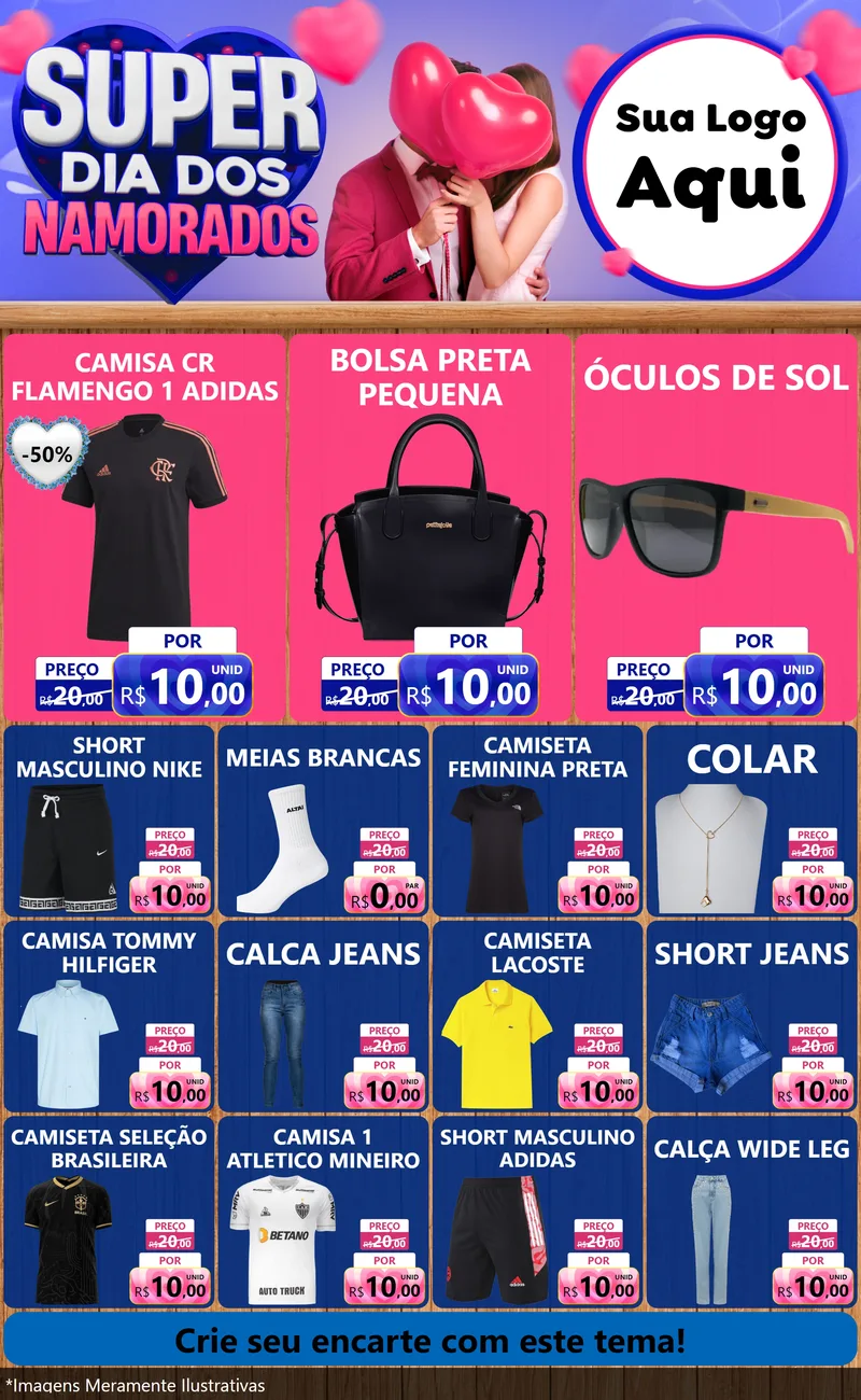 Modelo de Encarte para Encarte Grande com o tema Super Dia dos Namorados para Roupas e acessórios