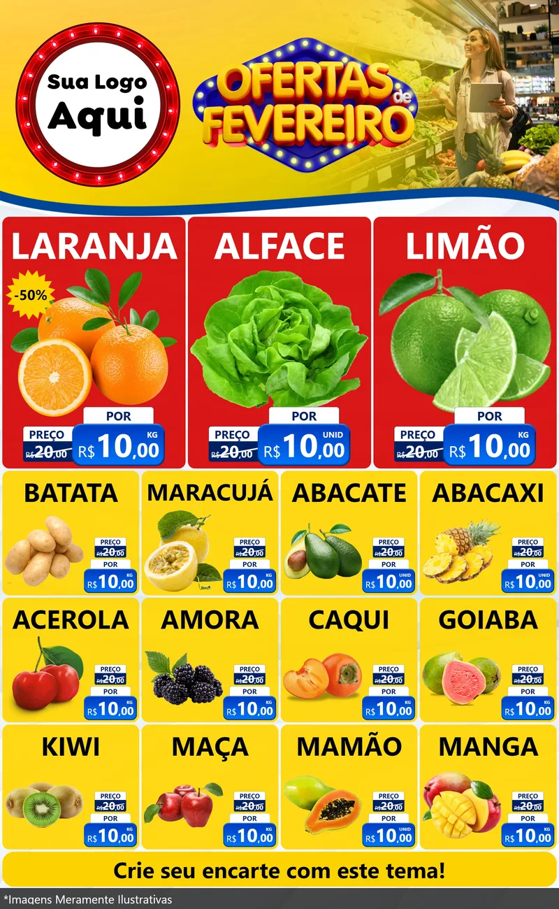 Modelo de Encarte para Encarte Grande com o tema Ofertas de Fevereiro para Hortifrúti