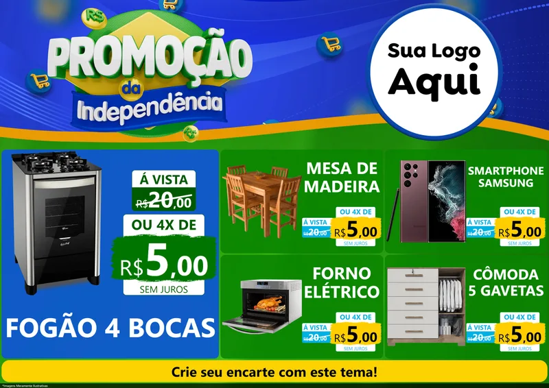 Modelo de Encarte para Encarte A4 Horizontal com o tema Promoção da Independência para Móveis e Eletro