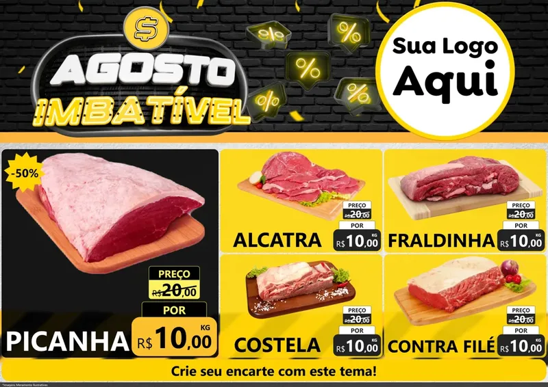 Modelo de Encarte para Encarte A4 Horizontal com o tema Agosto Imbatível para Açougue