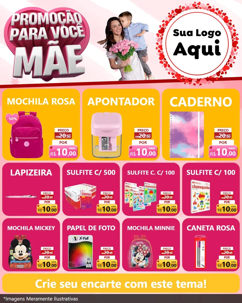 Modelo de Rede Social para Feed Instagram com o tema Promoção Para Você Mãe para Papelaria