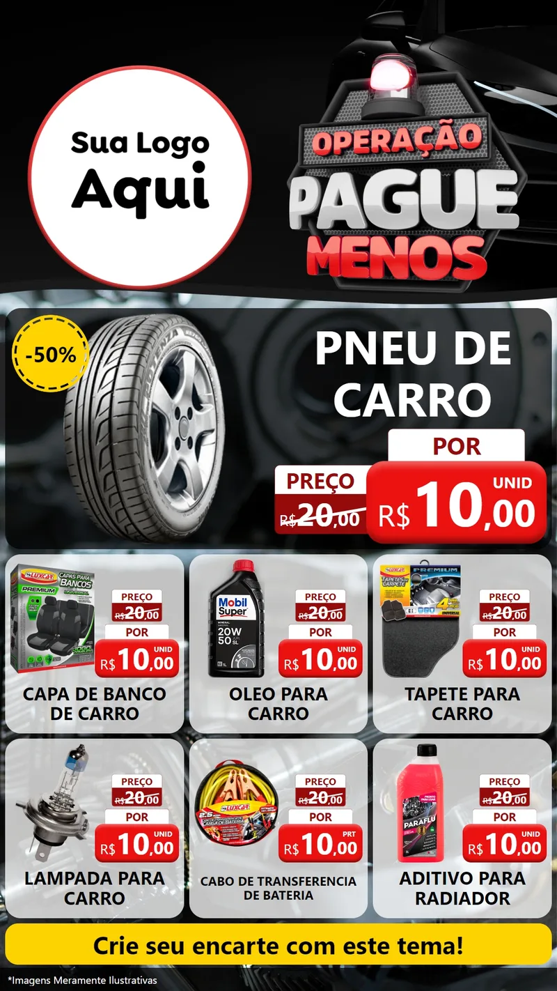Modelo de Rede Social para Stories com o tema Operação Pague Menos - Automóveis para Auto peças