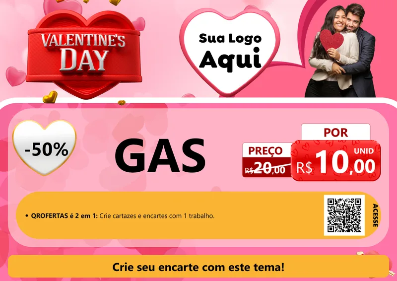 Modelo de Cartaz para Cartaz A4 Horizontal com o tema Valentine's Day para Água e gás