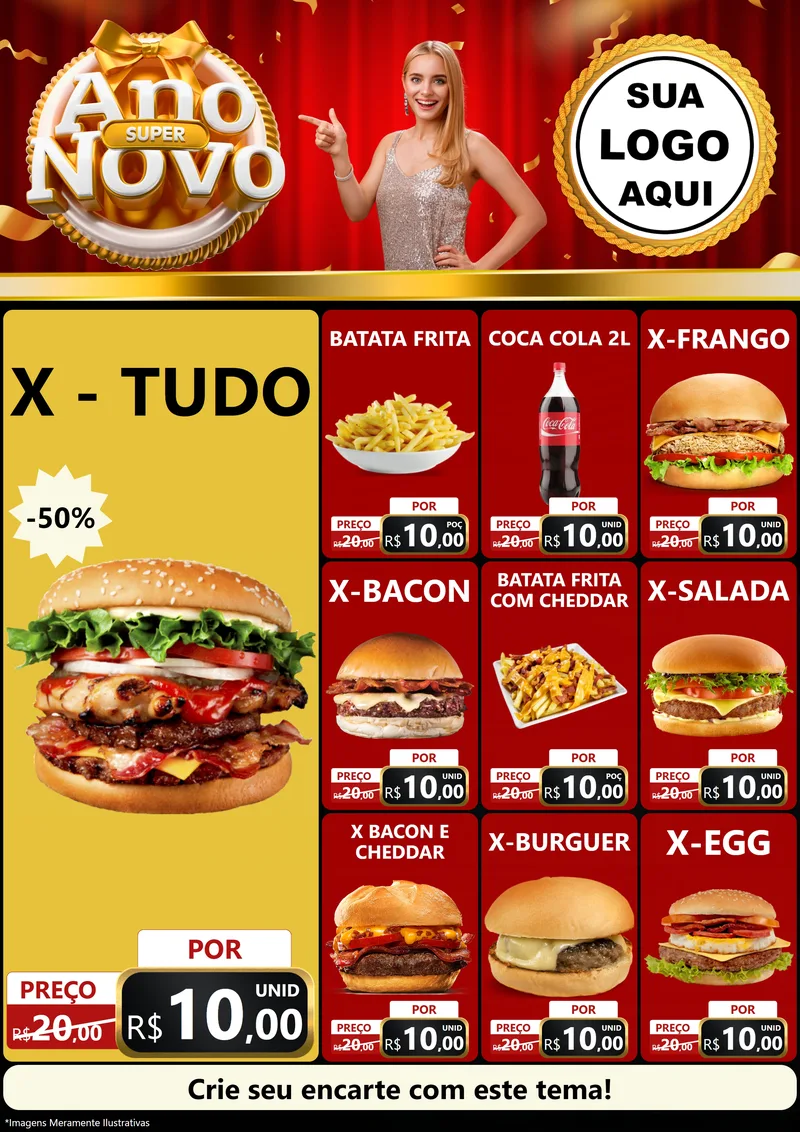 Modelo de Encarte para Encarte A4 Vertical com o tema Super Ano Novo para Hamburgueria