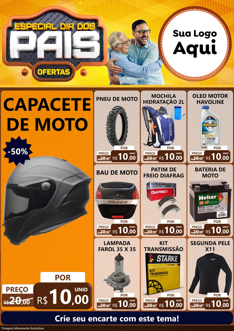 Modelo de Encarte para Encarte A4 Vertical com o tema Especial Dia dos Pais para Moto peças