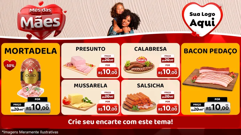 Modelo de TV para TV Horizontal com o tema Mês das Mães para Frios e Laticínios