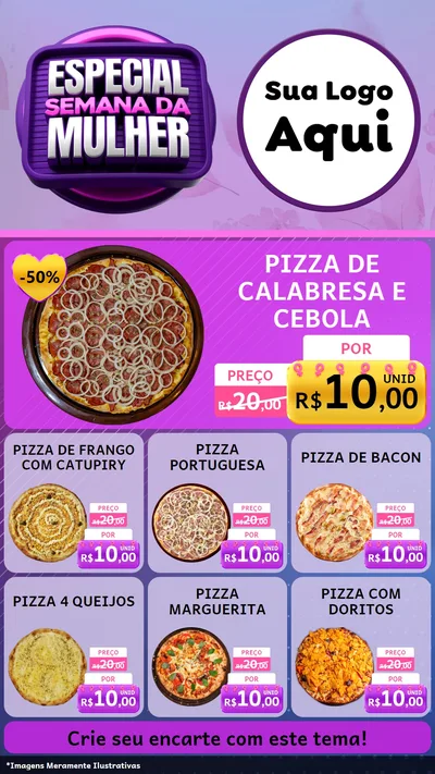 Modelo de Rede Social para Stories com o tema Especial Semana da Mulher para Pizzaria