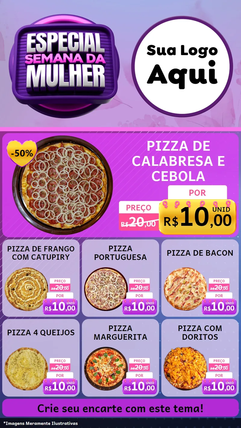 Modelo de Rede Social para Stories com o tema Especial Semana da Mulher para Pizzaria