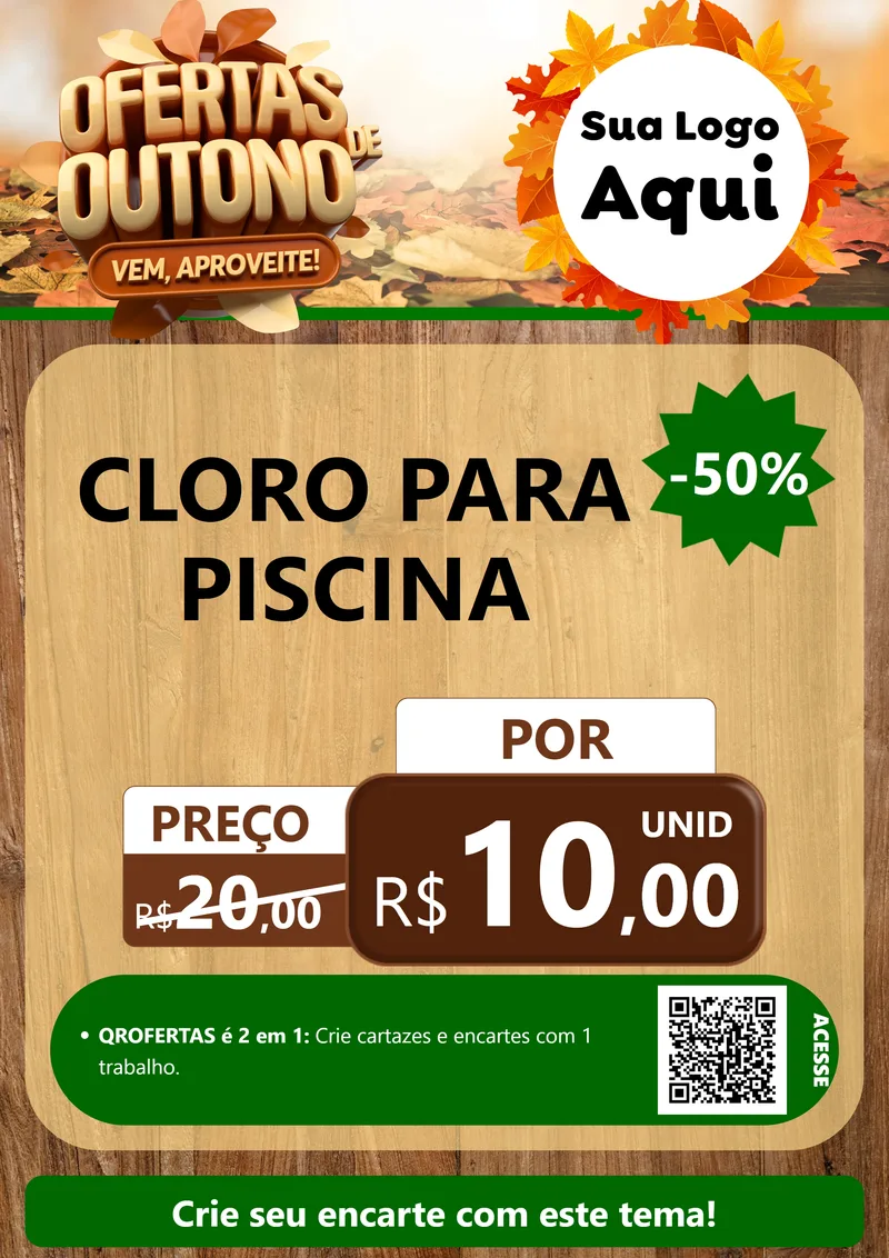 Modelo de Cartaz para Cartaz A4 Vertical com o tema Ofertas de Outono - Vem, Aproveite! para Produtos para Piscina