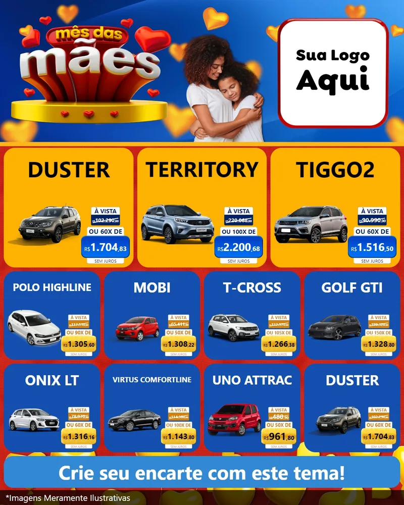 Modelo de Rede Social para Feed Instagram com o tema Mês das Mães para Concessionaria de Carros