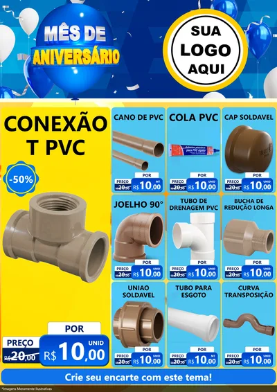 Modelo de Encarte para Encarte A4 Vertical com o tema Mês de Aniversário para Tubos e conexões