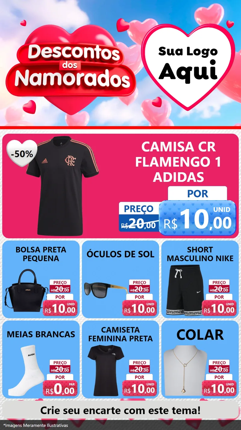 Modelo de Rede Social para Stories com o tema Descontos dos Namorados para Roupas e acessórios