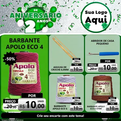 Modelo de Rede Social para Feed Facebook com o tema Promoção de Aniversário - 2 Anos para Armarinho e Aviamentos