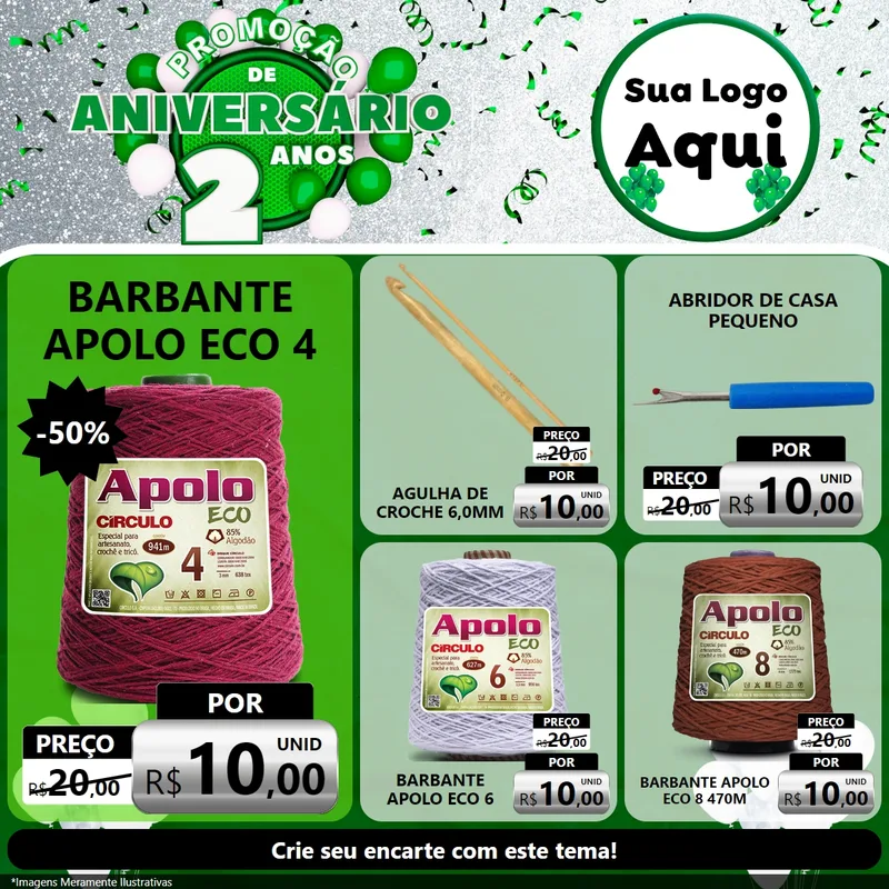 Modelo de Rede Social para Feed Facebook com o tema Promoção de Aniversário - 2 Anos para Armarinho e Aviamentos