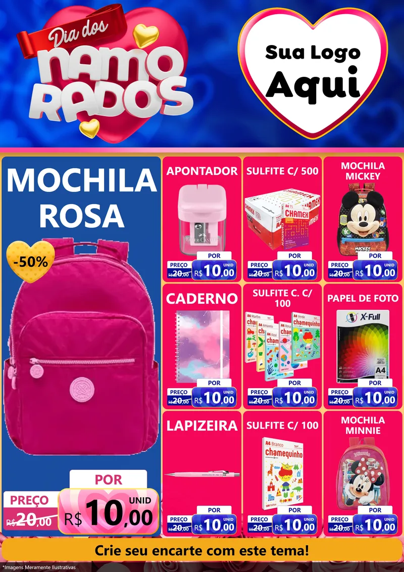 Modelo de Encarte para Encarte A4 Vertical com o tema Dia dos namorados para Papelaria