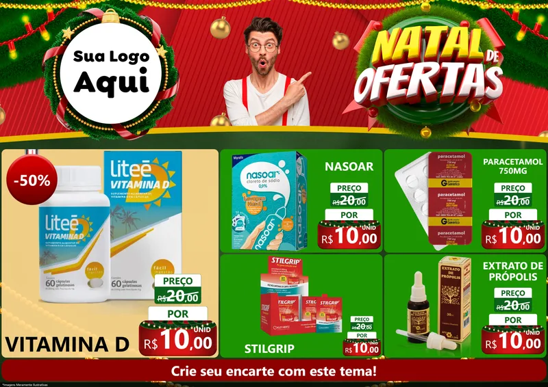 Modelo de Encarte para Encarte A4 Horizontal com o tema Natal de Ofertas para Farmácia