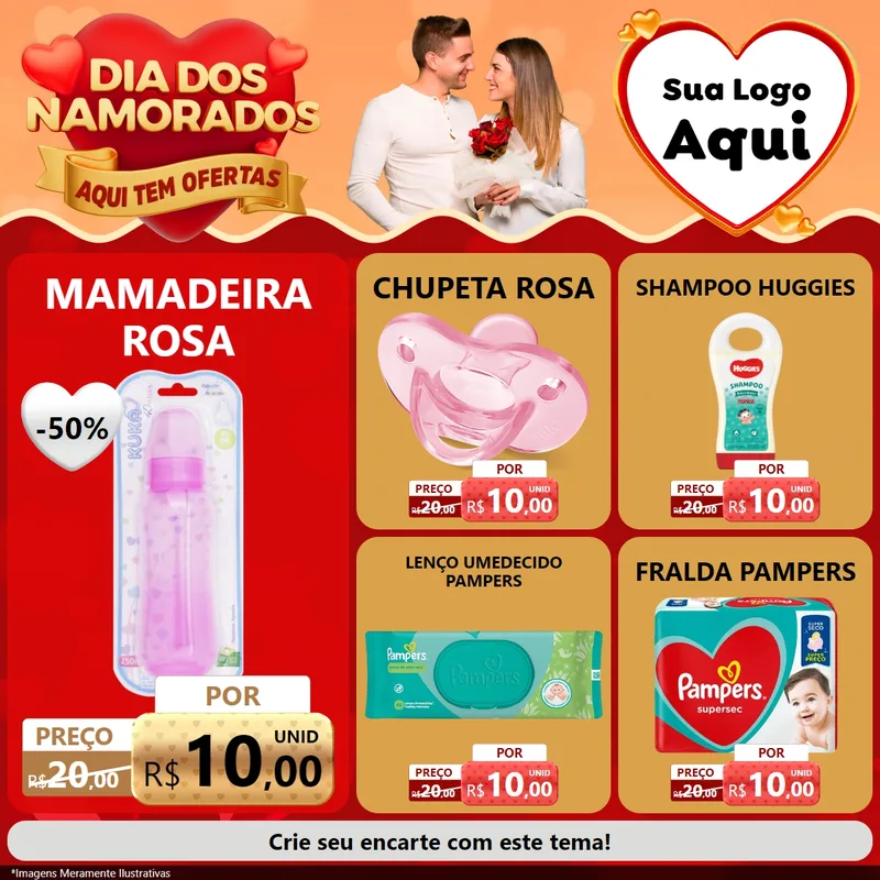 Modelo de Rede Social para Feed Facebook com o tema Dia dos Namorados - Aqui Tem Ofertas para Bebês