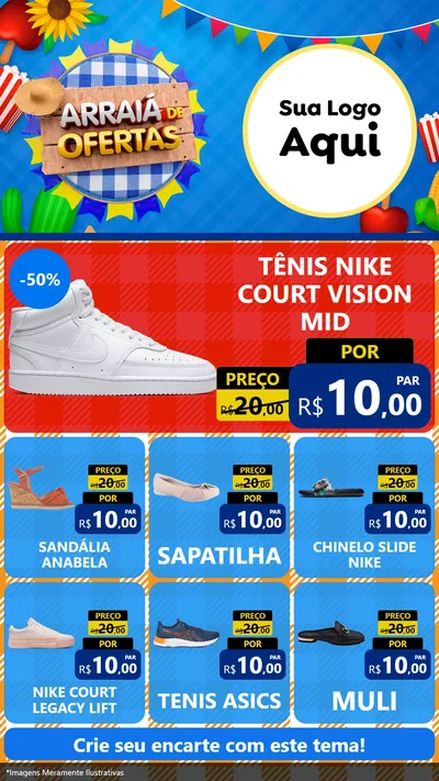 Modelo de Rede Social para Stories com o tema Arraiá de Ofertas para Calçados