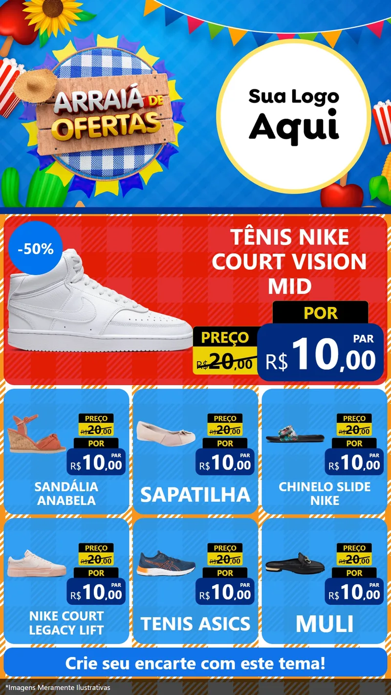 Modelo de Rede Social para Stories com o tema Arraiá de Ofertas para Calçados