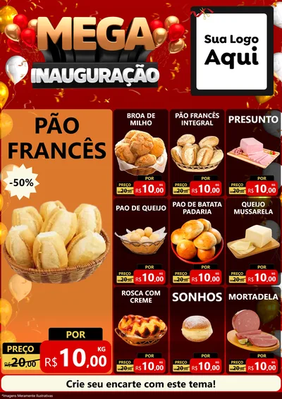 Modelo de Encarte para Encarte A4 Vertical com o tema Mega Inauguração para Padaria