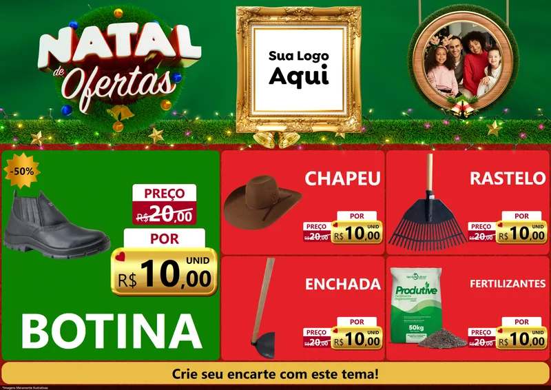 Modelo de Encarte para Encarte A4 Horizontal com o tema Natal de Ofertas para Agropecuária