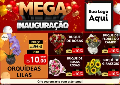 Modelo de Encarte para Encarte A4 Horizontal com o tema Mega Inauguração para Floricultura e jardim