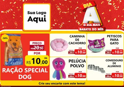 Modelo de Encarte para Encarte A4 Horizontal com o tema Dia A o Dia Mais Barato do Mês para Pet Shop