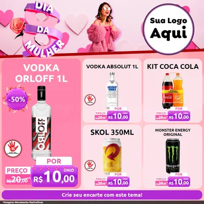 Modelo de Rede Social para Feed Facebook com o tema Dia da Mulher para Distribuidora de bebidas