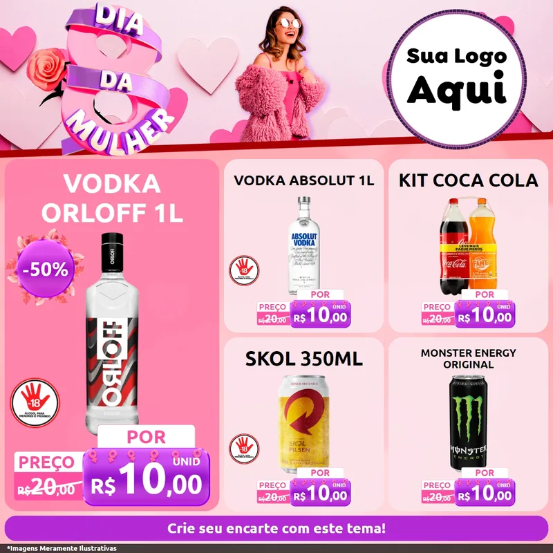 Modelo de Rede Social para Feed Facebook com o tema Dia da Mulher para Distribuidora de bebidas