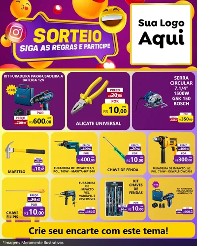 Modelo de Rede Social para Feed Instagram com o tema Sorteio para Maquinas e Ferramentas
