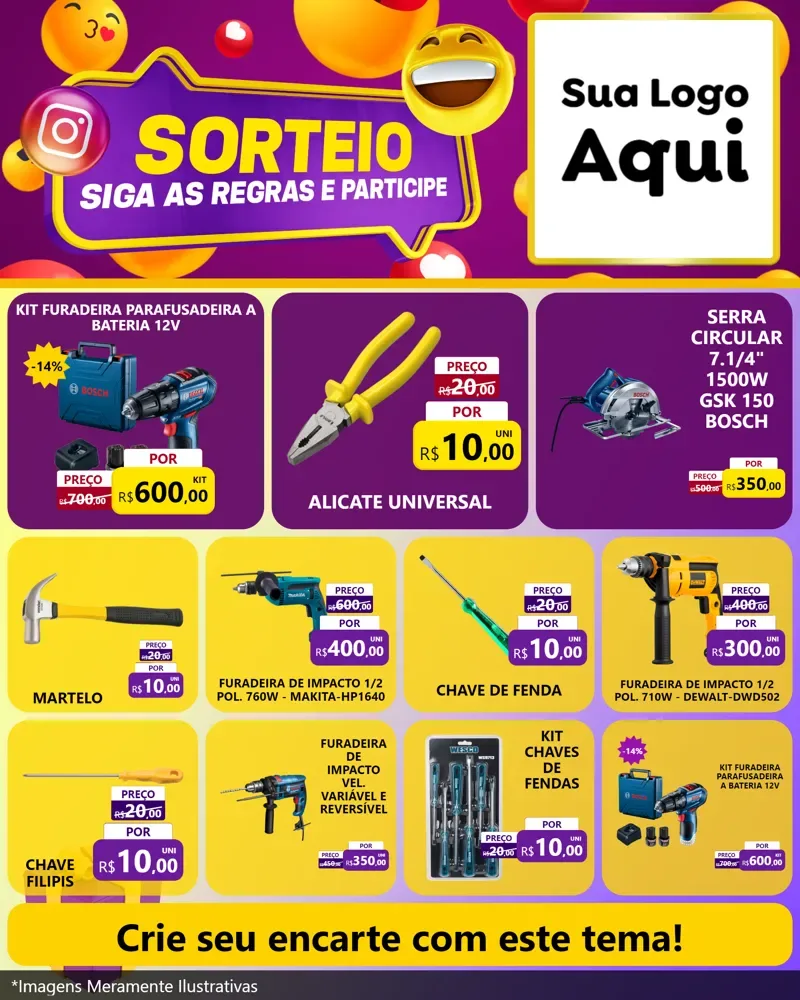 Modelo de Rede Social para Feed Instagram com o tema Sorteio para Maquinas e Ferramentas