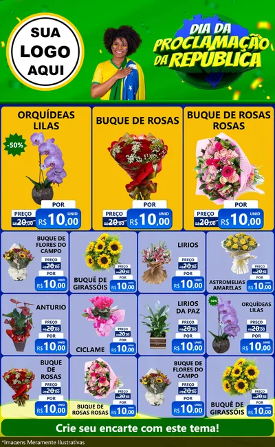 Modelo de Encarte para Encarte Grande com o tema Dia Da Proclamação Da República para Floricultura e jardim