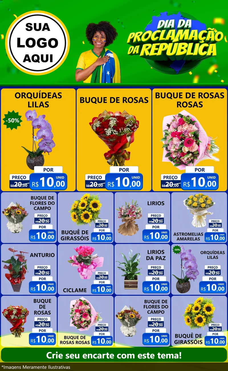 Modelo de Encarte para Encarte Grande com o tema Dia Da Proclamação Da República para Floricultura e jardim