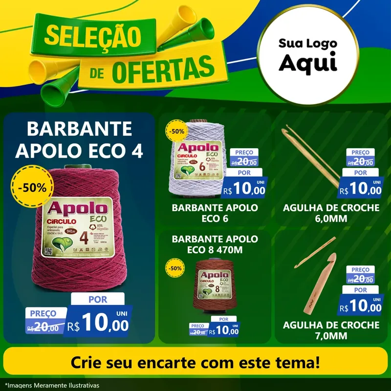 Modelo de Rede Social para Feed Facebook com o tema Seleção de Ofertas - Copa para Armarinho e Aviamentos