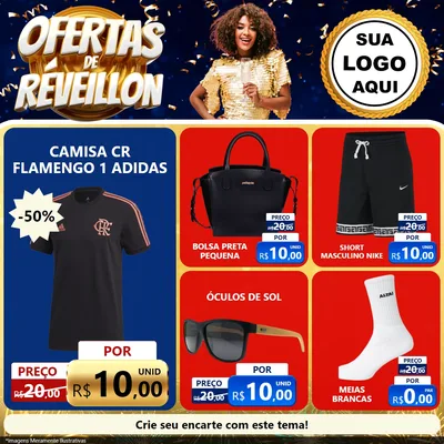 Modelo de Rede Social para Feed Facebook com o tema Ofertas de Réveillon para Roupas e acessórios