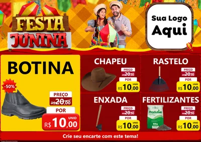 Modelo de Encarte para Encarte A4 Horizontal com o tema Festa Junina para Agropecuária