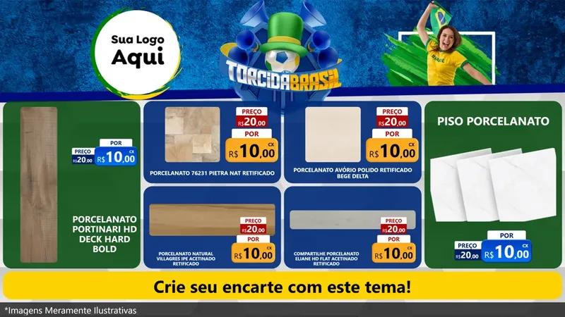 Modelo de TV para TV Horizontal com o tema Torcida Brasil - Copa para Pisos e revestimentos