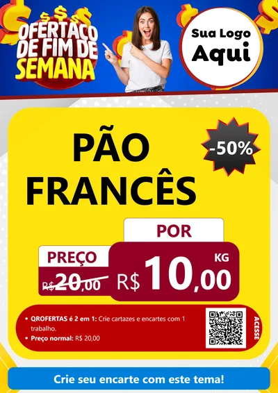 Modelo de Cartaz para Cartaz A4 Vertical com o tema Ofertaço de Fim de Semana para Padaria
