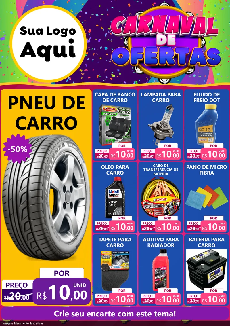 Modelo de Encarte para Encarte A4 Vertical com o tema Carnaval de Ofertas para Auto peças