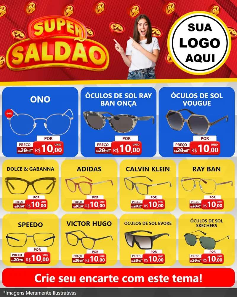 Modelo de Rede Social para Feed Instagram com o tema Super Saldão para Óticas