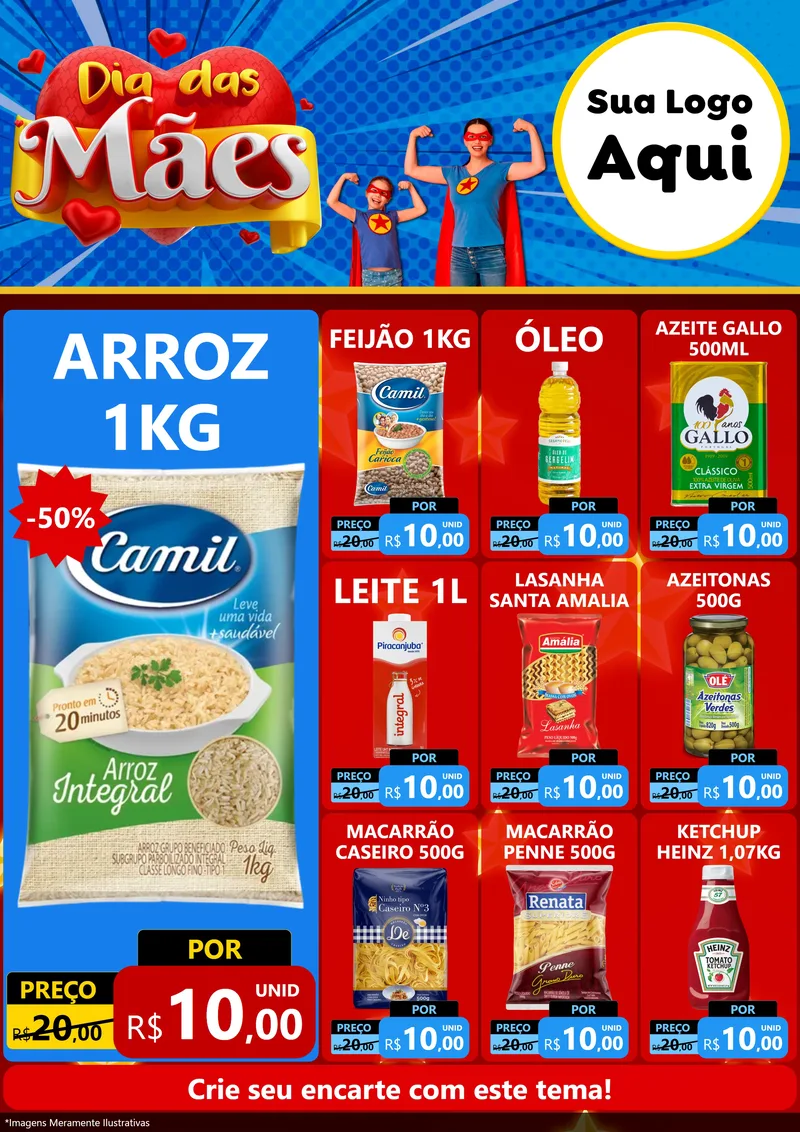 Modelo de Encarte para Encarte A4 Vertical com o tema Dia das Mães para Supermercado