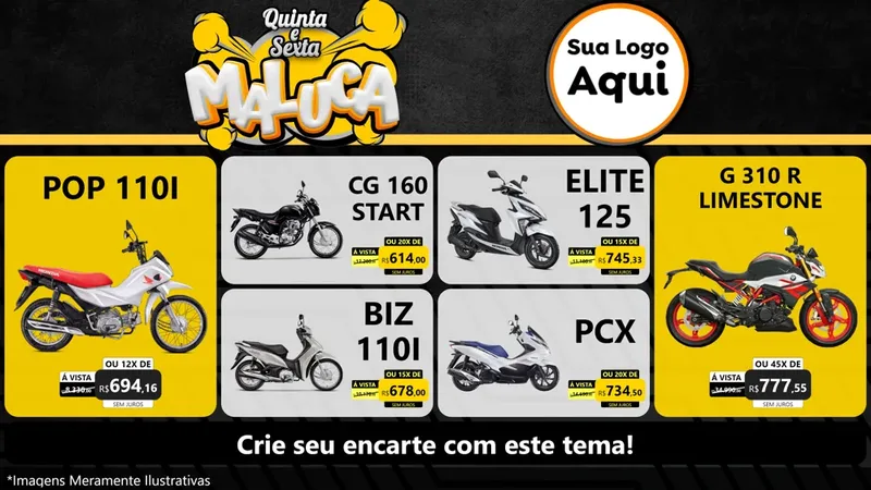 Modelo de TV para TV Horizontal com o tema Quinta e Sexta Maluca para Concessionaria de Motos