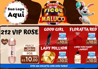 Modelo de Encarte para Encarte A4 Horizontal com o tema O Coelho Ficou Maluco - Páscoa para Perfumes