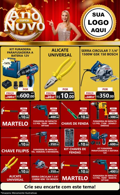 Modelo de Encarte para Encarte Grande com o tema Super Ano Novo para Maquinas e Ferramentas