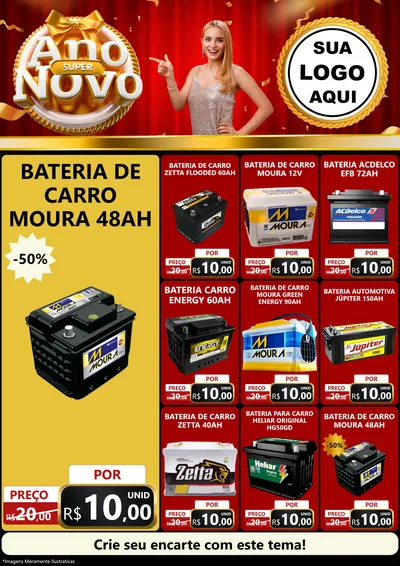 Modelo de Encarte para Encarte A4 Vertical com o tema Super Ano Novo para Baterias Elétricas