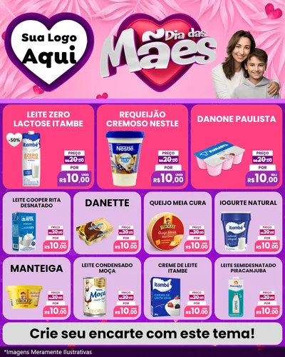 Modelo de Rede Social para Feed Instagram com o tema Dia das Mães para Frios e Laticínios