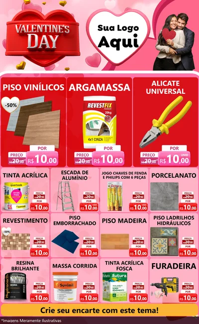Modelo de Encarte para Encarte Grande com o tema Valentine's Day para Material para Construção