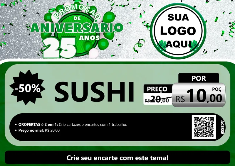 Modelo de Cartaz para Cartaz A4 Horizontal com o tema Promoção de Aniversário - 25 Anos para Comida japonesa
